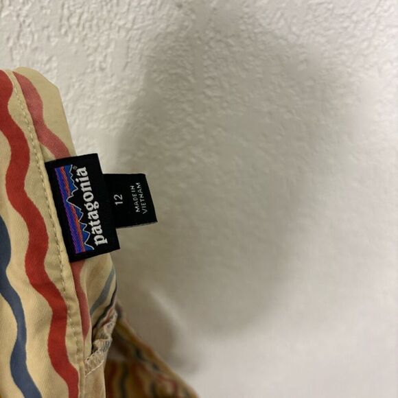 Patagonia Tan with Red, Blue, & Yellow Squiggly Line Print Swim Shorts - Picture 4 of 5